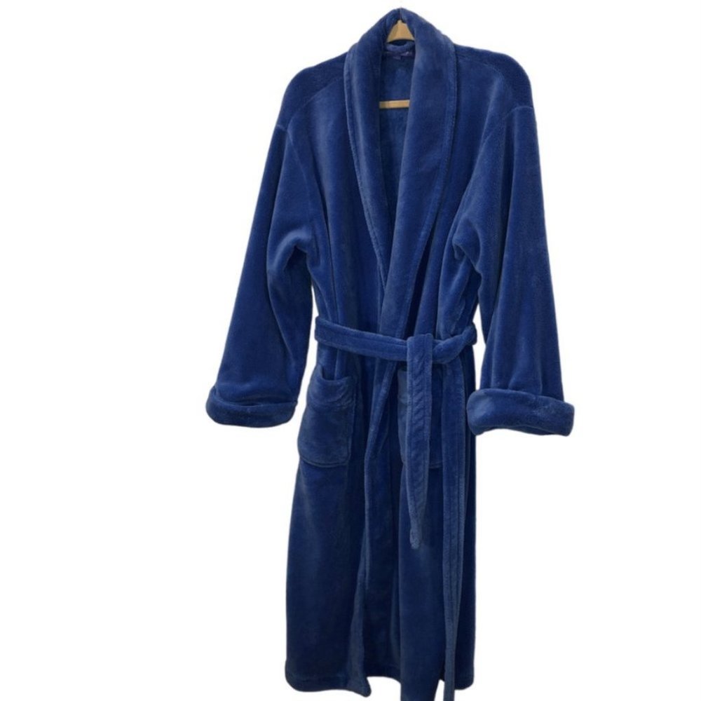 Pine Cone Hill LUXURY super soft bright blue bath robe S p for petite or…
